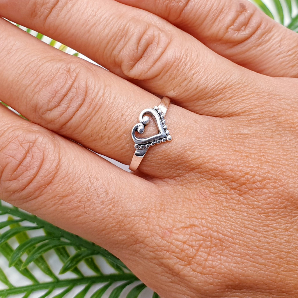 Sterling Silver Oxidised Swirly Heart Ring
