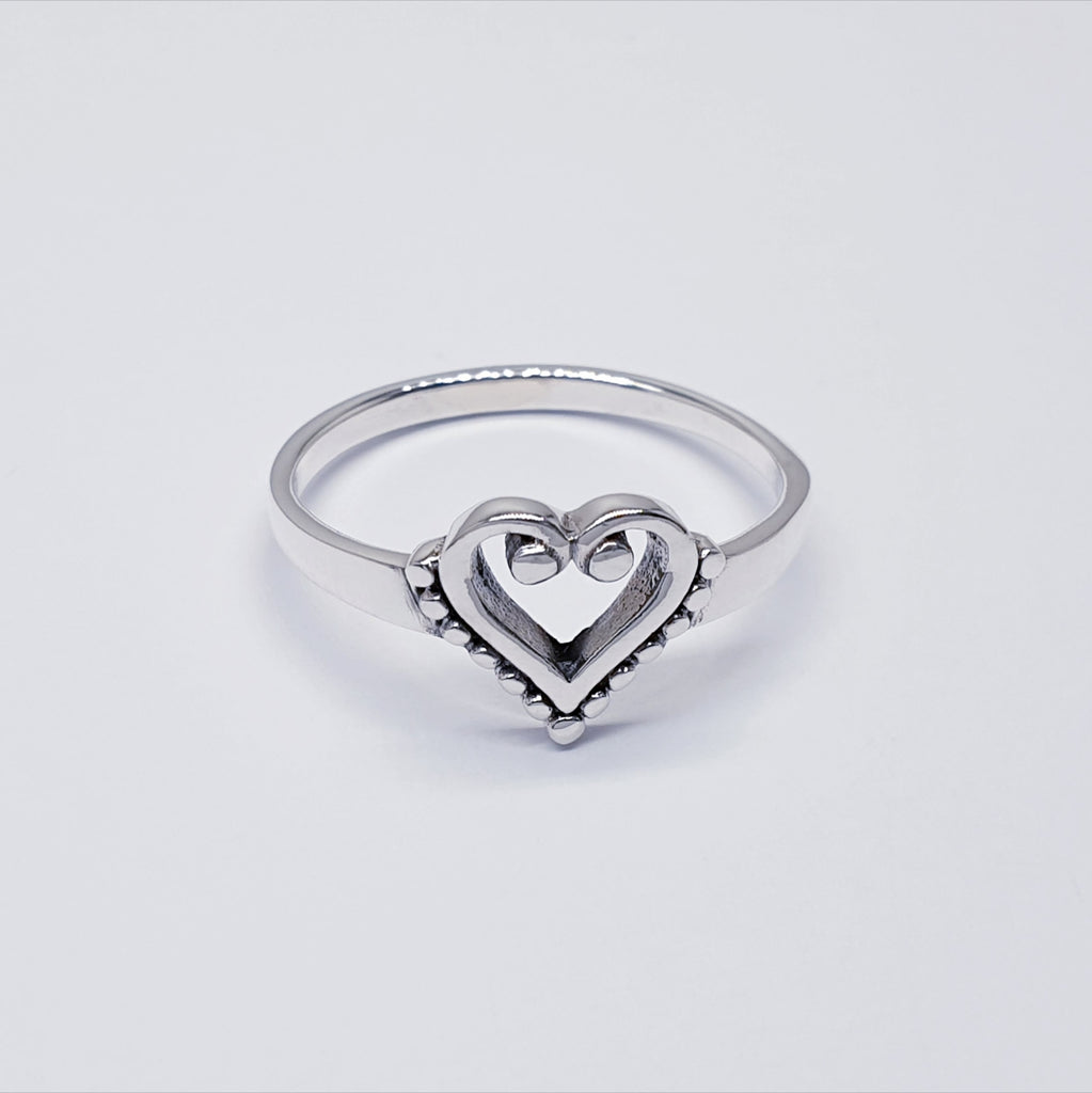Sterling Silver Oxidised Swirly Heart Ring