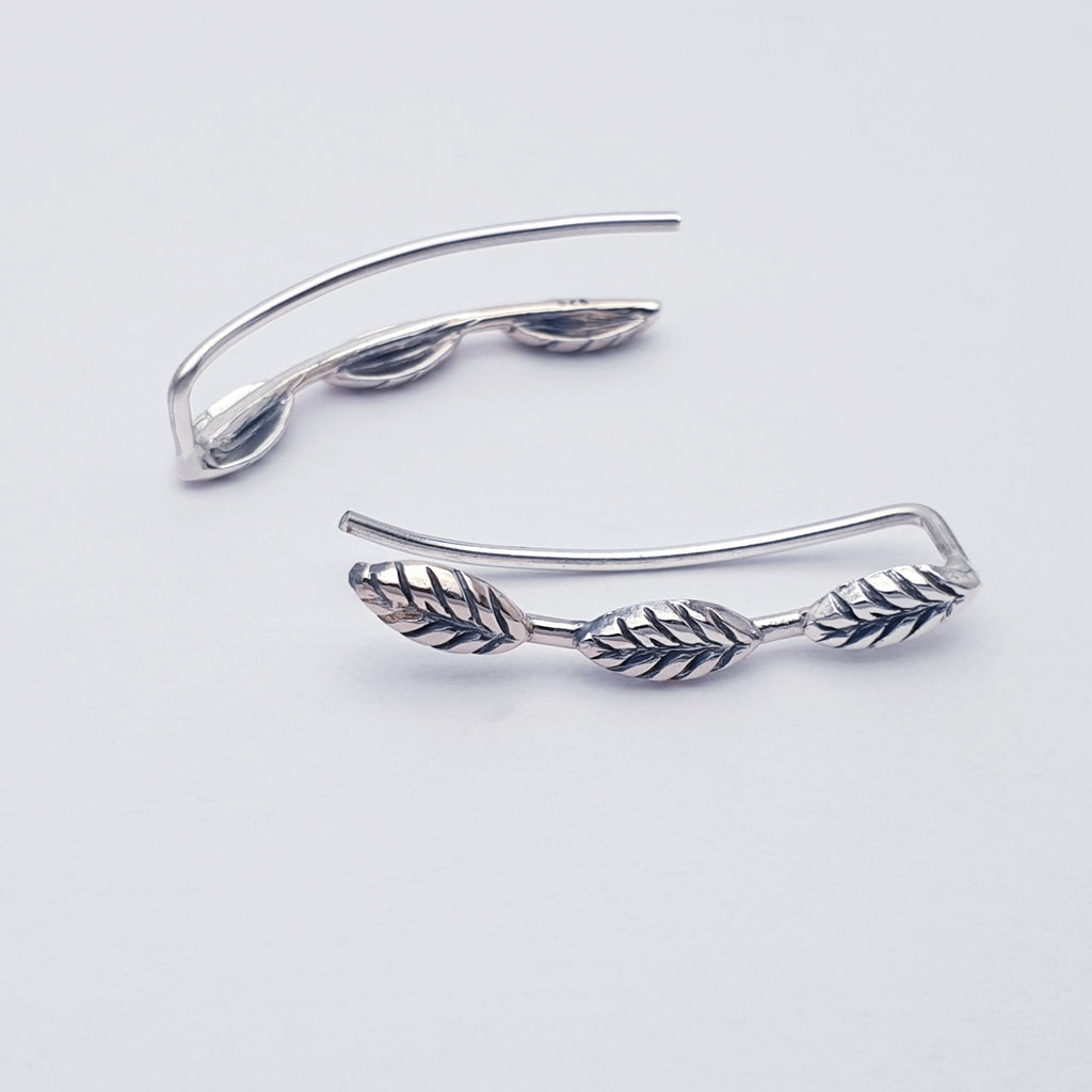 Sterling Silver Triple Leaf Ear Climbers