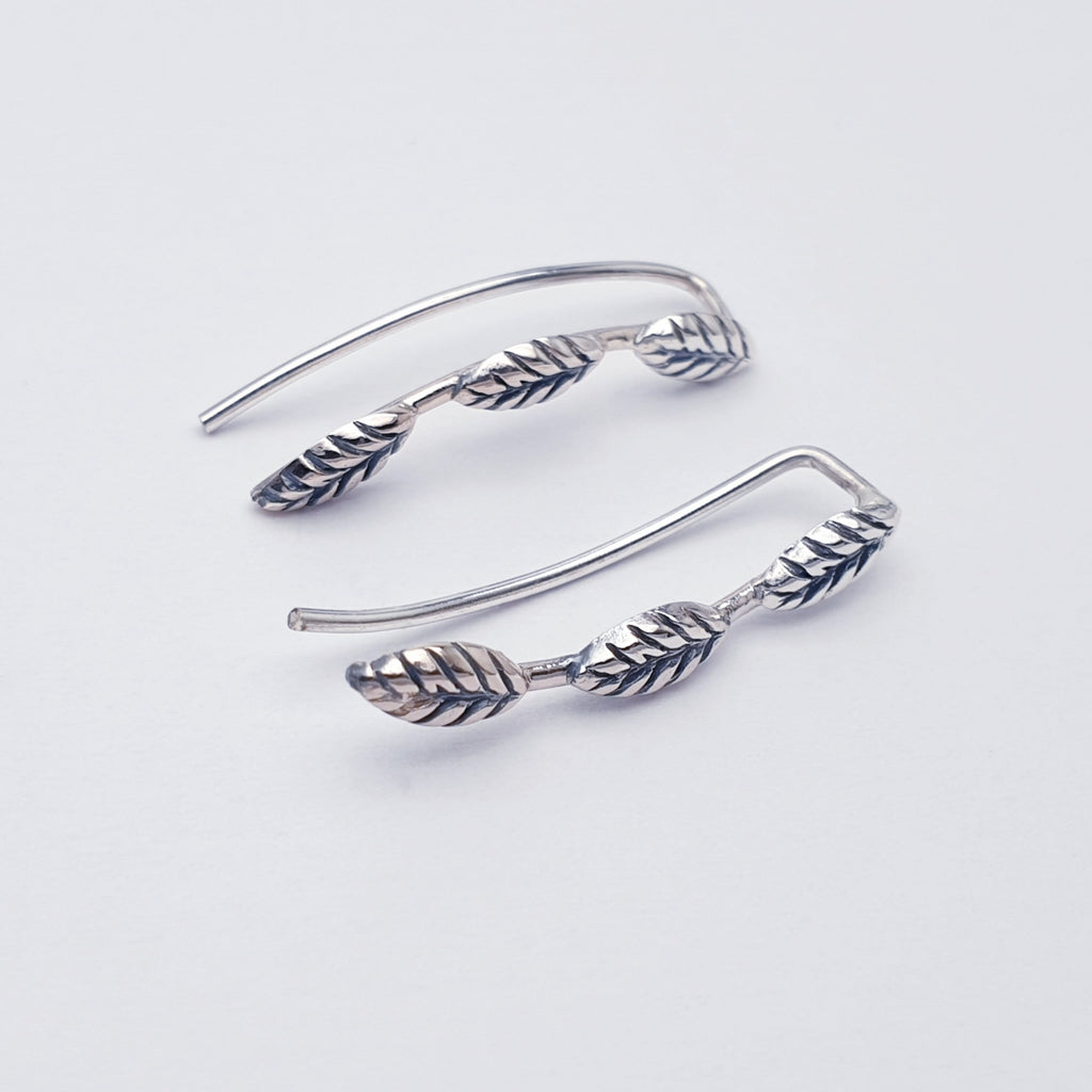 Sterling Silver Triple Leaf Ear Climbers