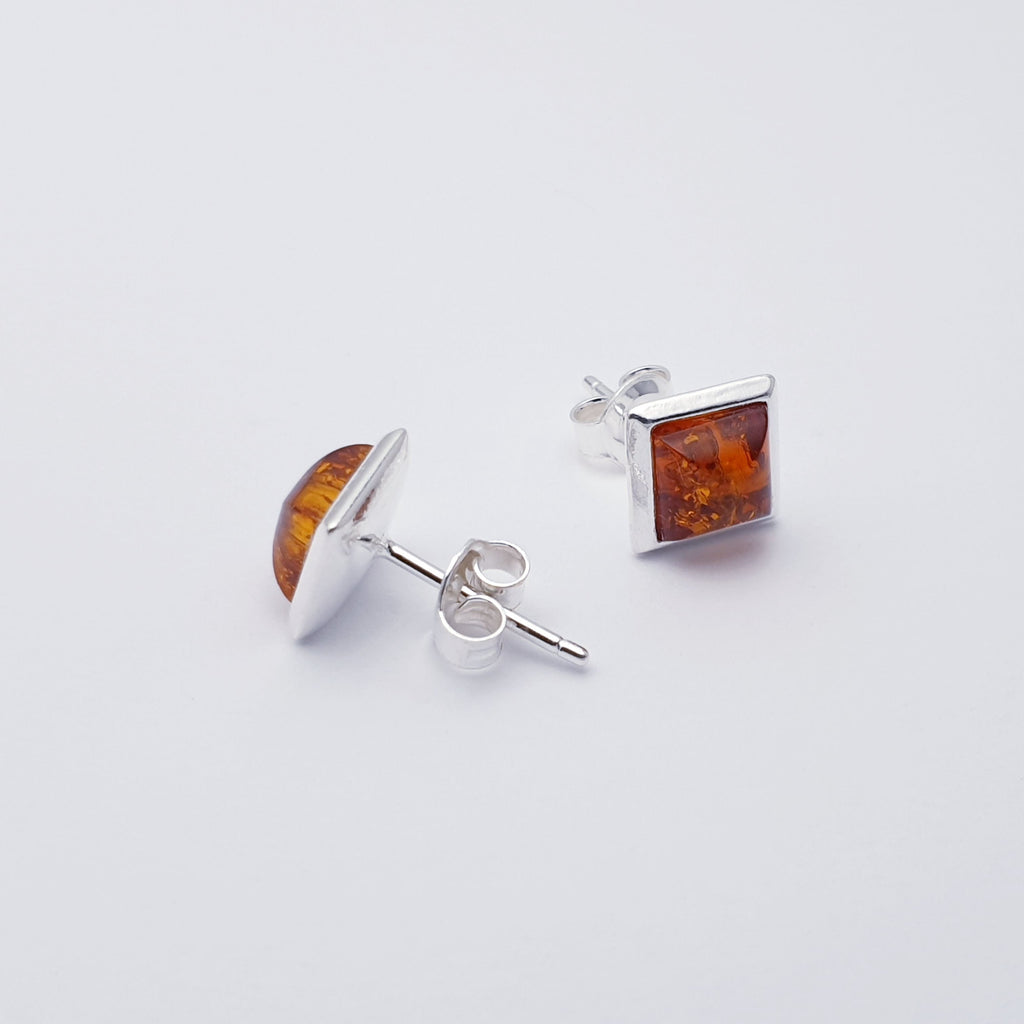 Toffee Amber Sterling Silver Small or Medium Square Studs