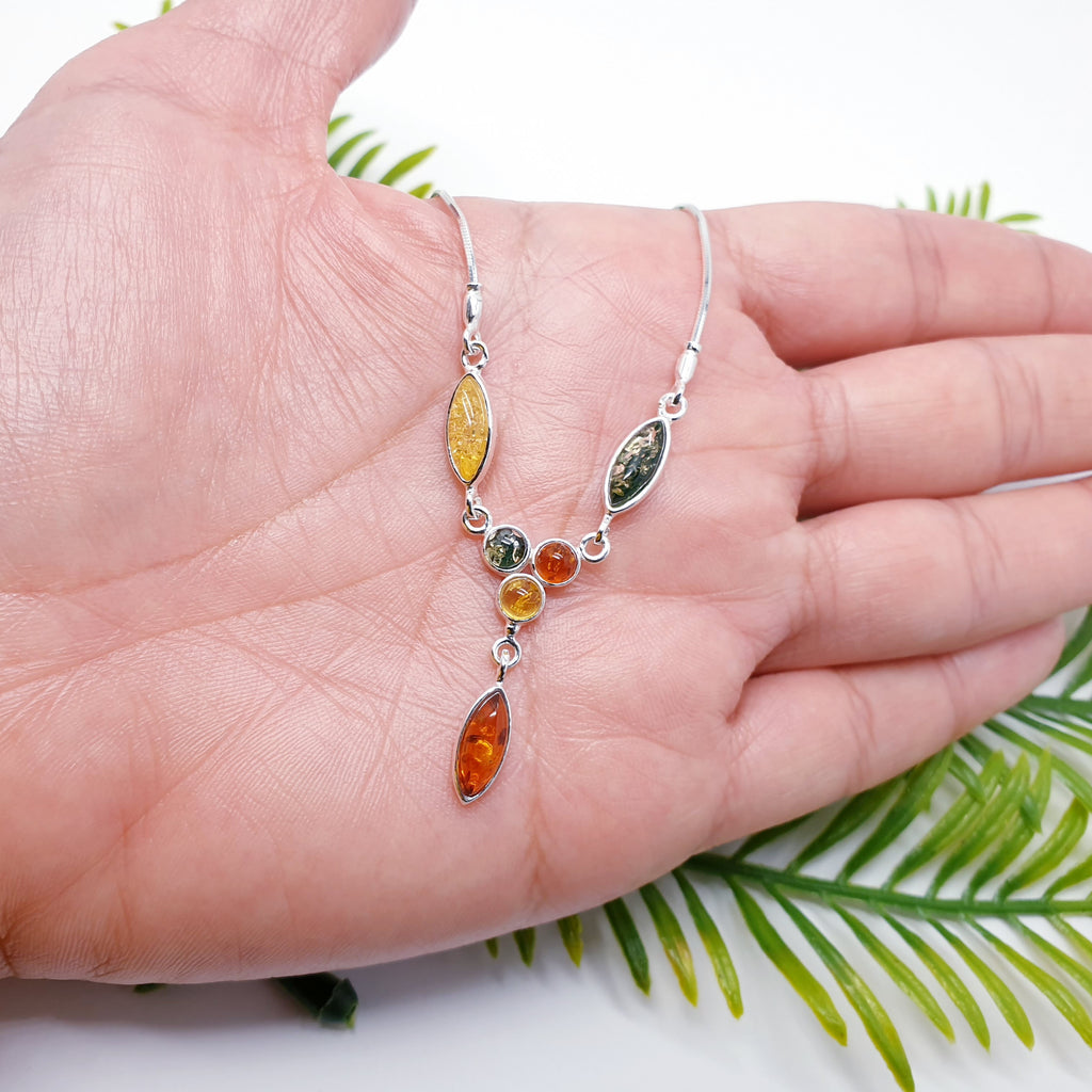 Toffee, Green or Mixed Amber Sterling Silver Tomira Necklace
