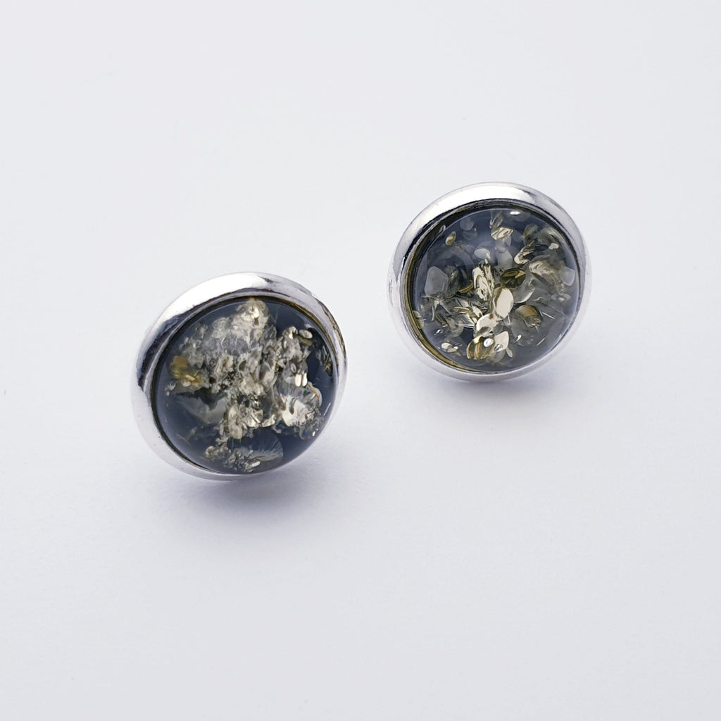 Toffee or Green Amber Sterling Silver Large Round Studs
