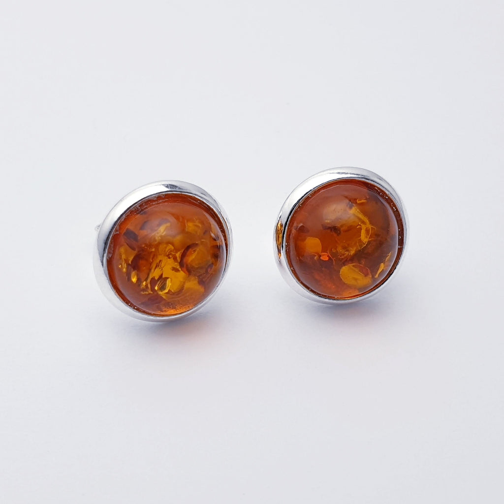 Toffee or Green Amber Sterling Silver Large Round Studs