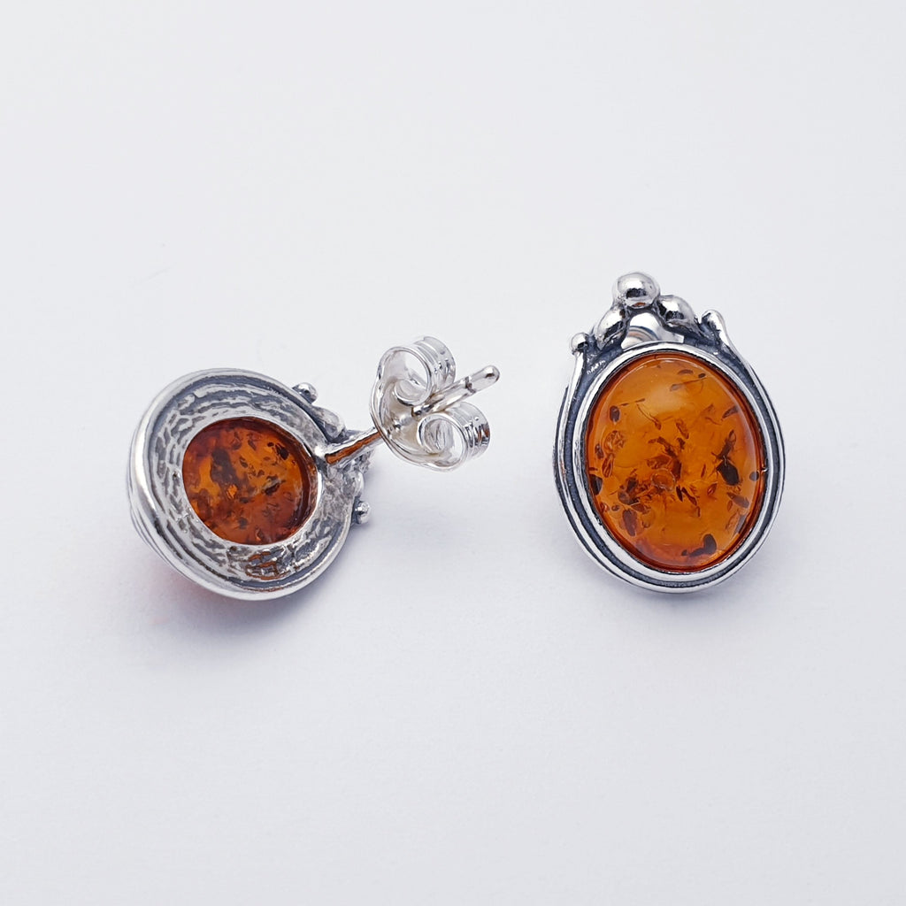 Toffee or Green Amber Sterling Silver Venetian Studs