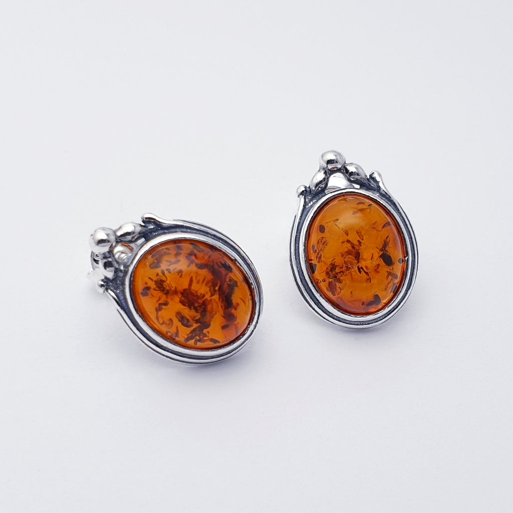 Toffee or Green Amber Sterling Silver Venetian Studs