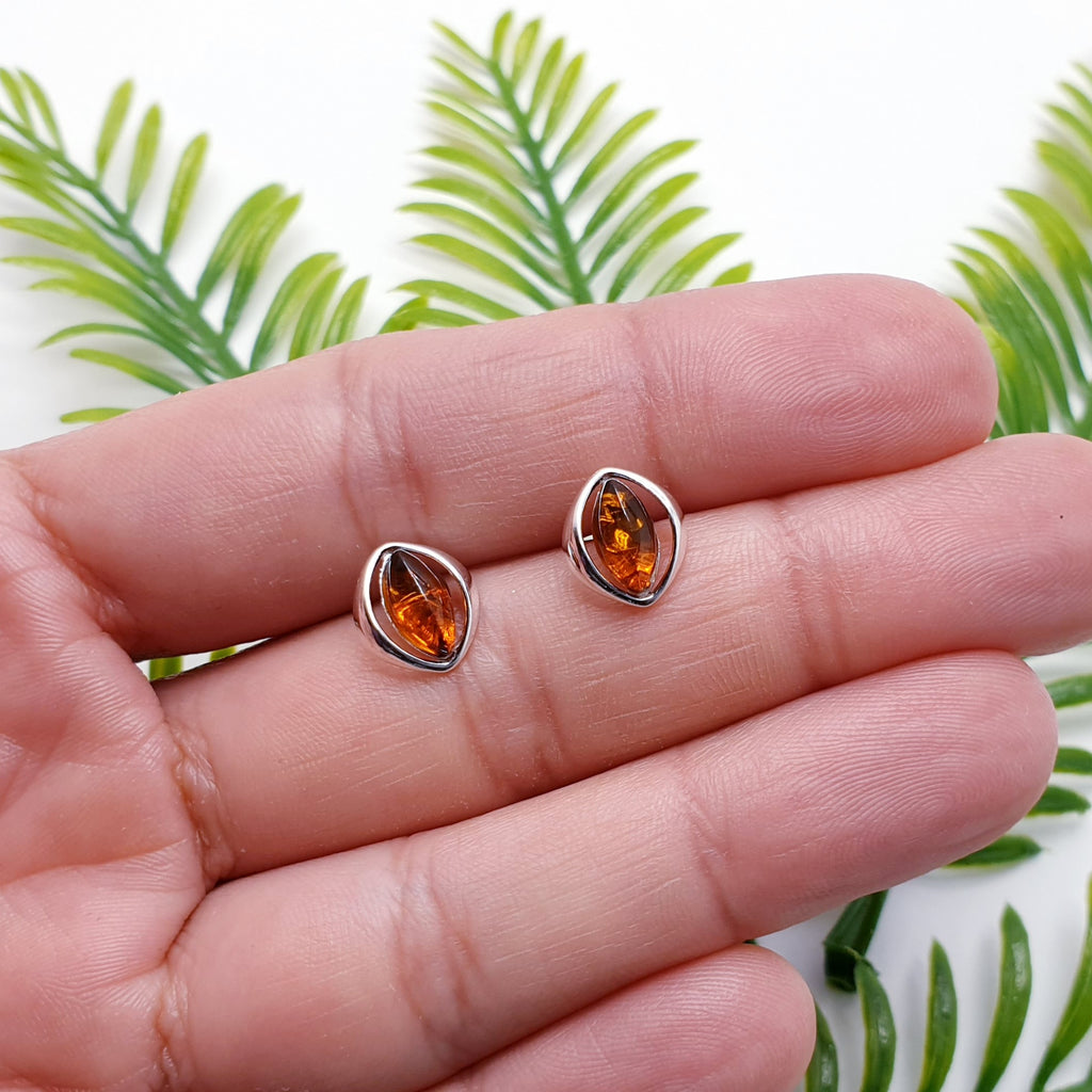 Toffee Amber Sterling Silver Seed Studs
