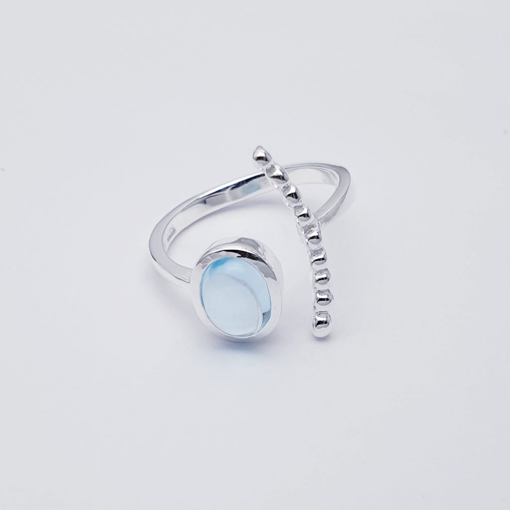Blue Topaz Sterling Silver Bubble Open Ring