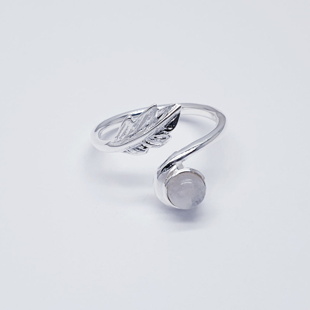 Moonstone Sterling Silver Leaf Ring