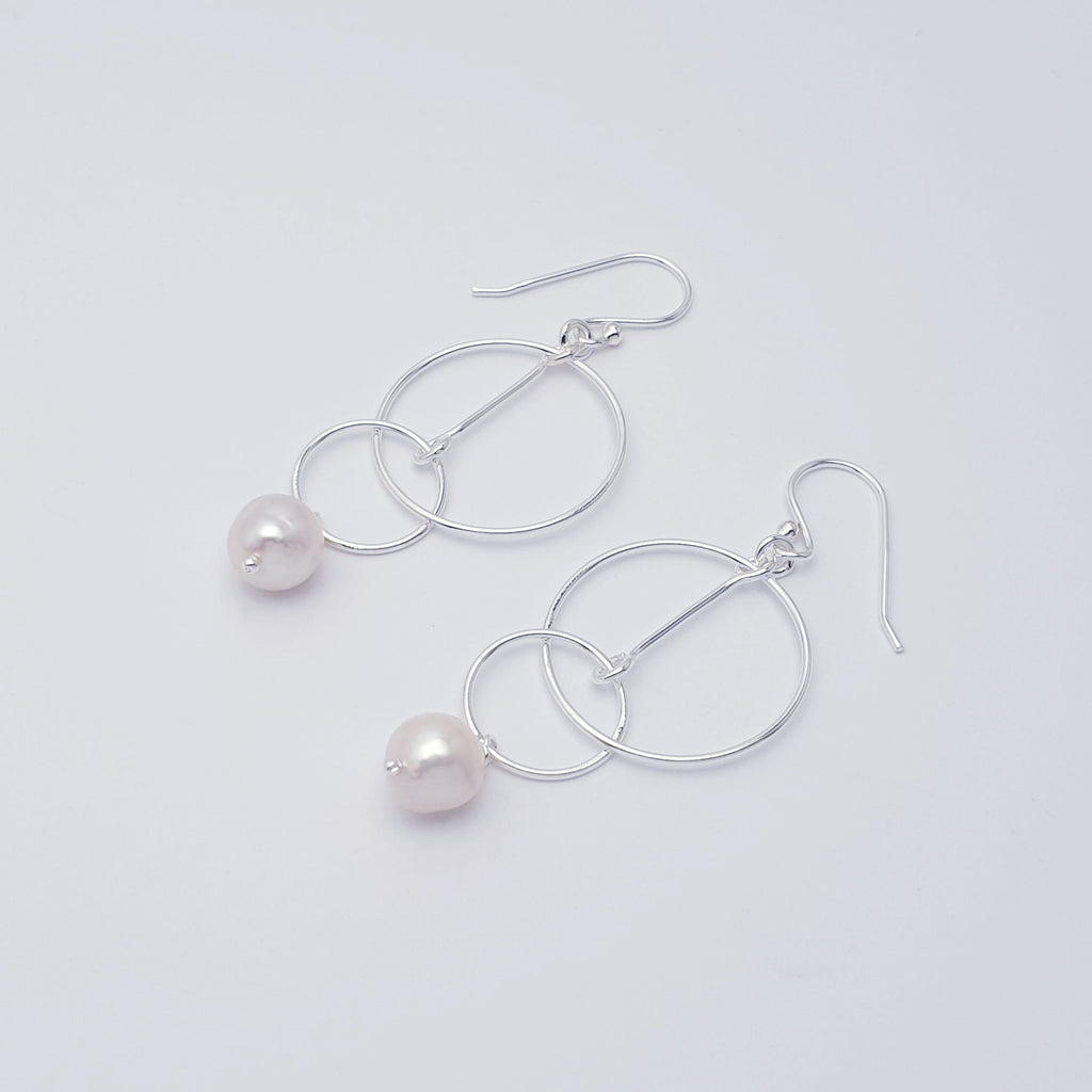 Pearl Sterling Silver Funky Circles Earrings