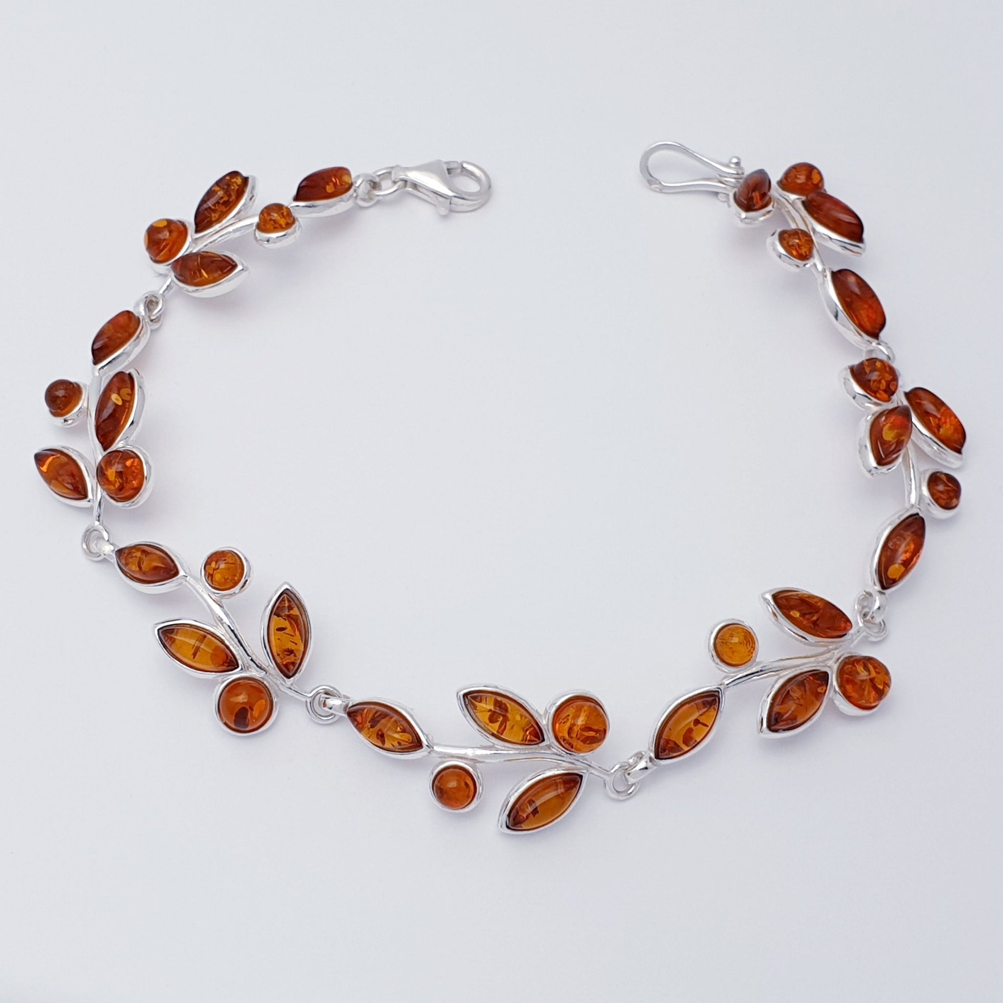 Discount Personalised Sterling Silver Mixed Amber Gemstone Leaf Bracelet