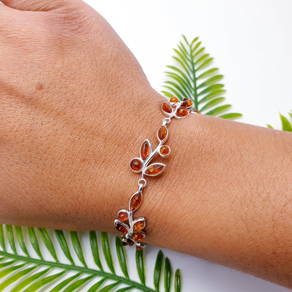 Mixed or Toffee Amber Sterling Silver Spring Bloom Bracelet