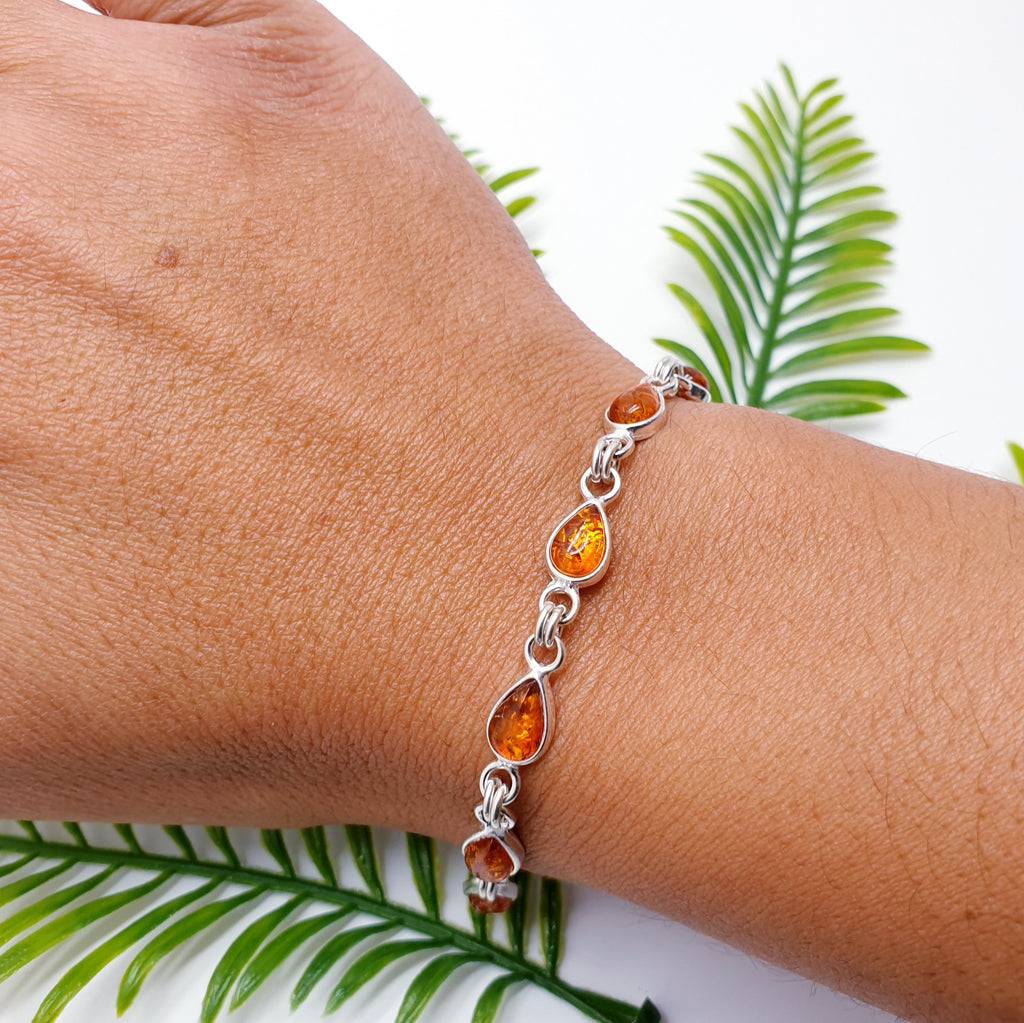 Green, Mixed or Toffee Amber Sterling Silver Oliwia Bracelet