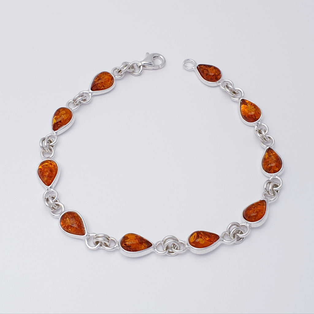 Green, Mixed or Toffee Amber Sterling Silver Oliwia Bracelet