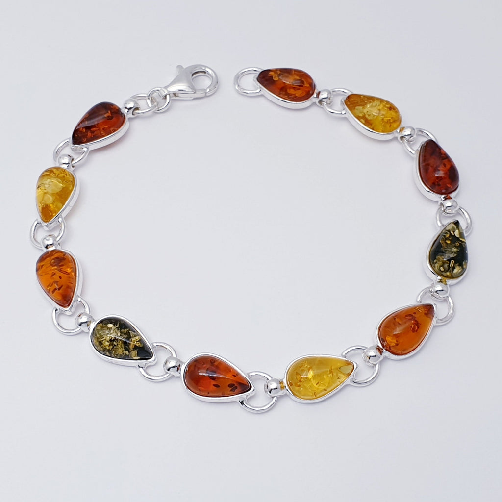 Green, Mixed or Toffee Amber Sterling Silver Antonina Bracelet