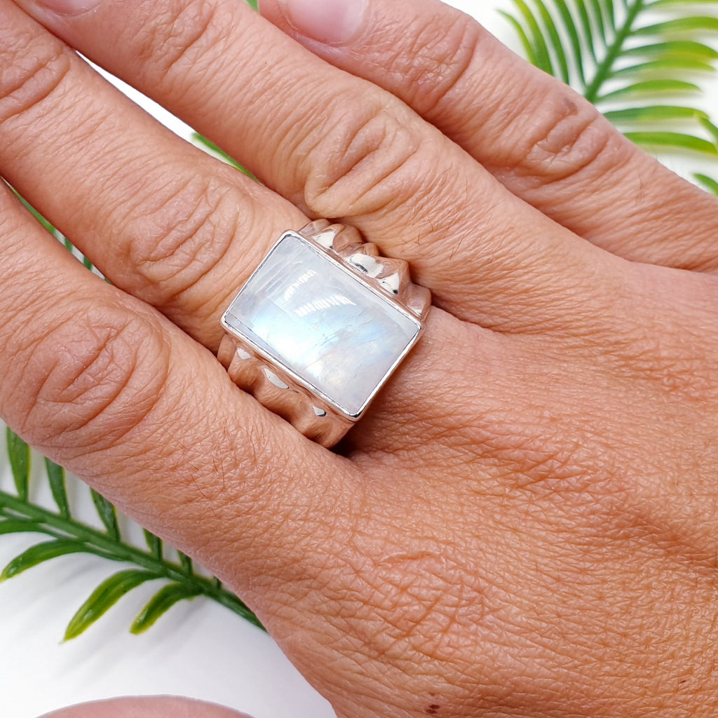 One-off Moonstone Sterling Silver Minerva Ring - Size P