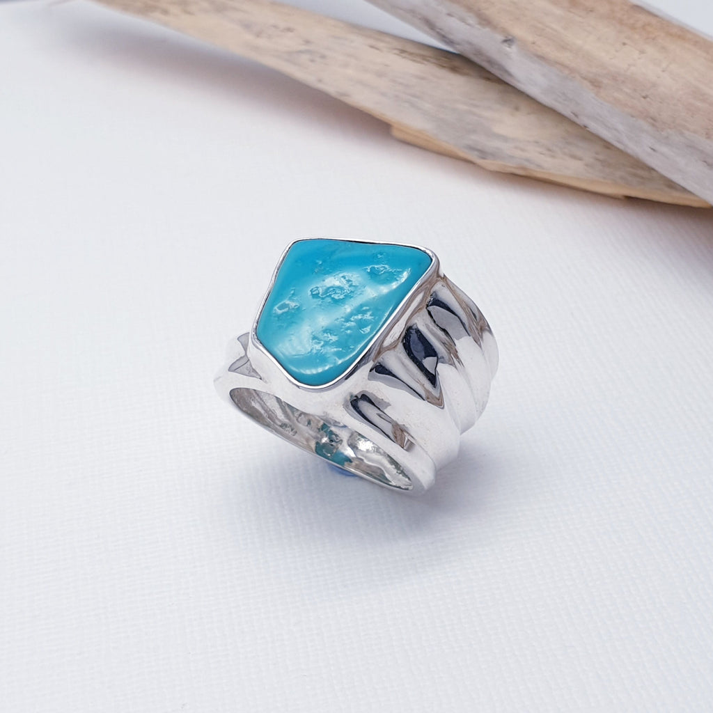 One-off Sleeping Beauty Turquoise Sterling Silver Minerva Ring - Size R1/2