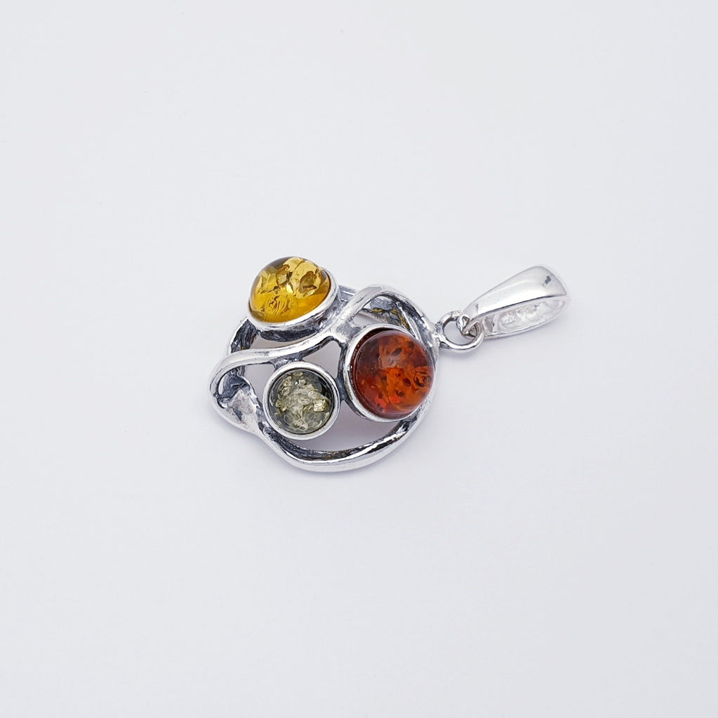 a Mixed Amber Sterling Silver pendant side view