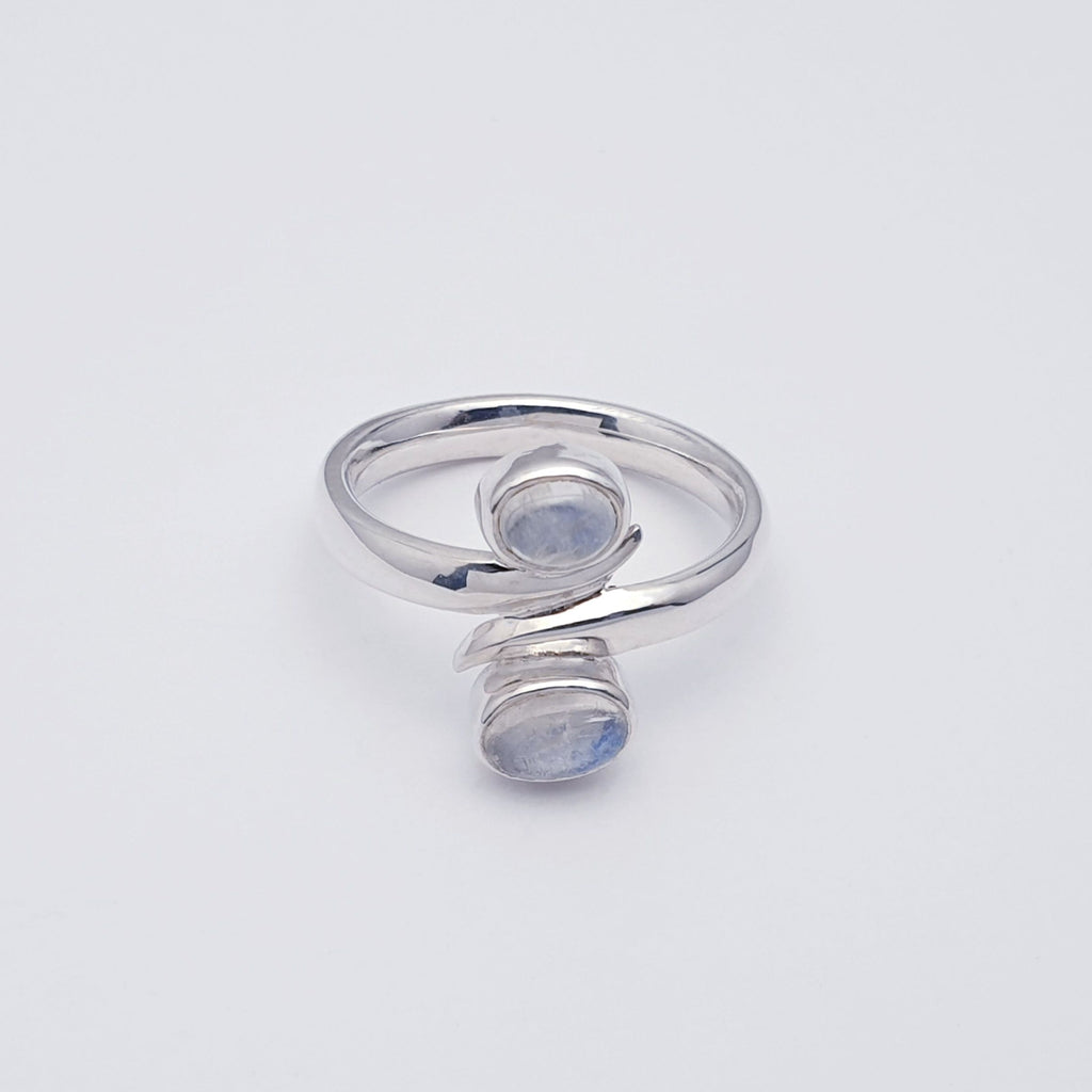 Double moonstone gemstone and sterling silver ring