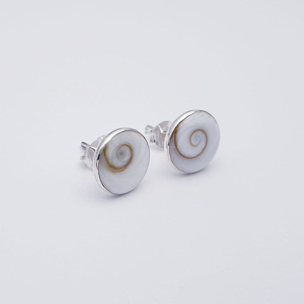 two white sea shell sterling silver studs