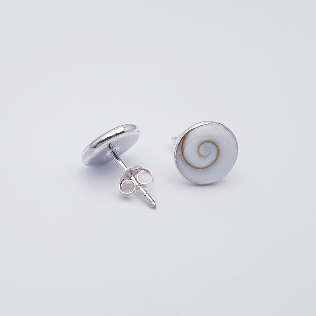 two white sea shell sterling silver studs back view