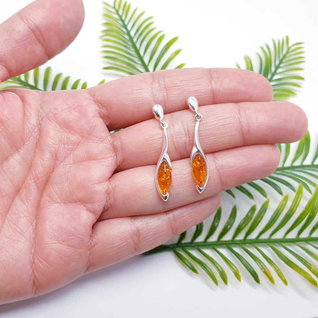 Toffee Amber Sterling Silver Melania Stud Drop Earrings