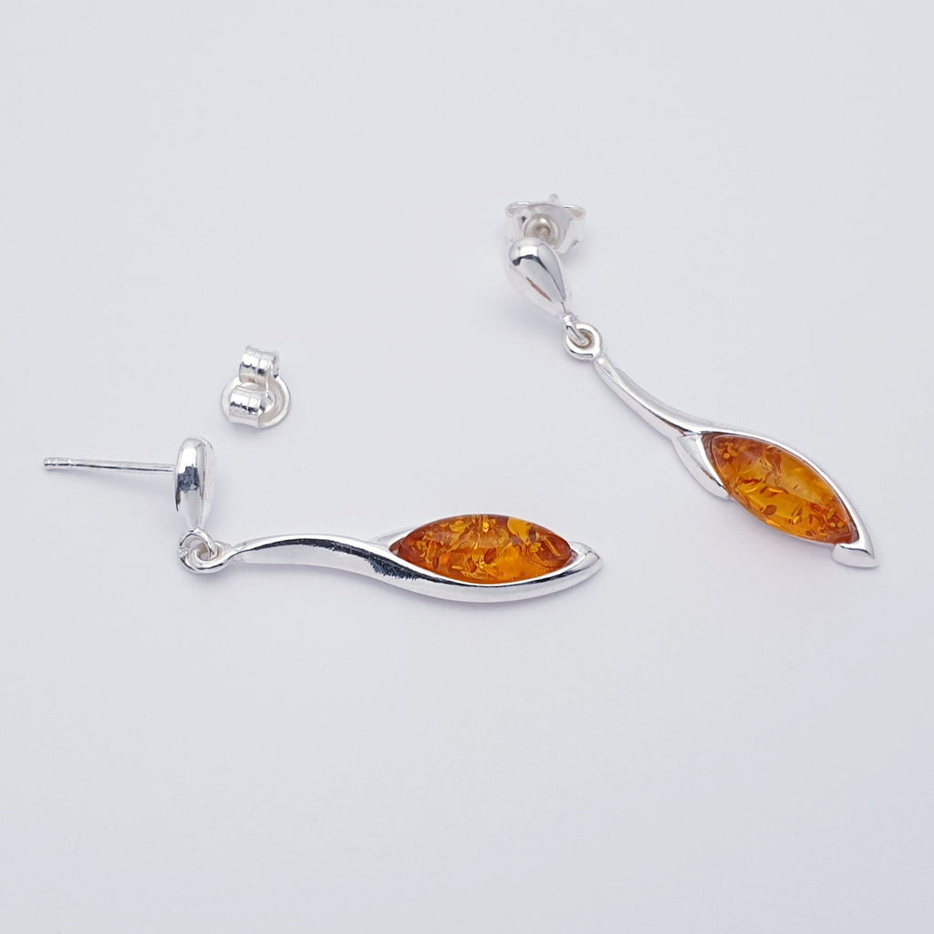 Toffee Amber Sterling Silver Melania Stud Drop Earrings