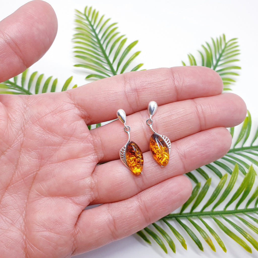 Toffee or Green Amber Sterling Silver Tetra Stud Drop Earrings