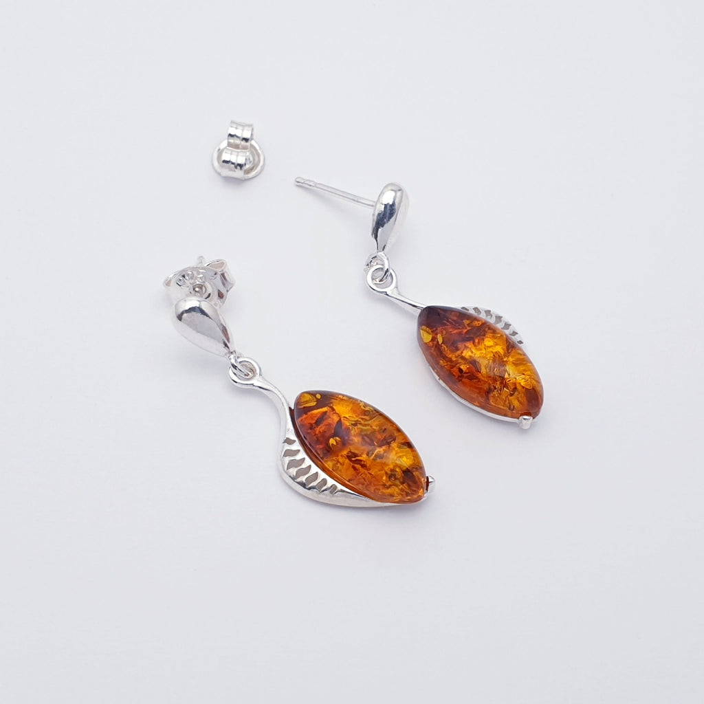 Toffee or Green Amber Sterling Silver Tetra Stud Drop Earrings