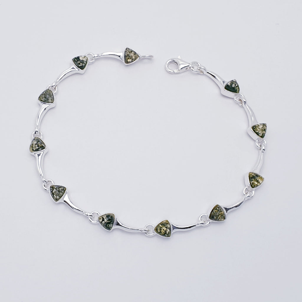 Green, Mixed or Toffee Amber Sterling Silver Trinity Bracelet