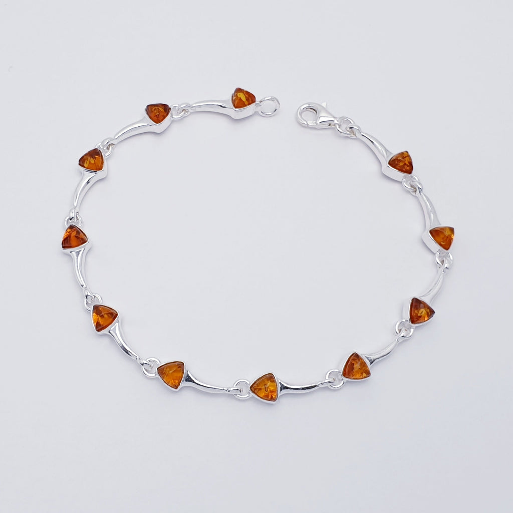 Green, Mixed or Toffee Amber Sterling Silver Trinity Bracelet