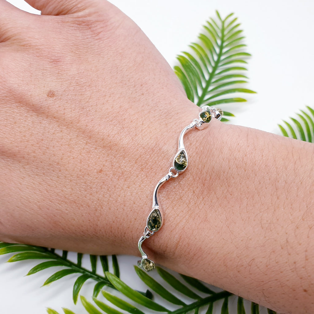 Green Amber Sterling Silver Aniela Bracelet