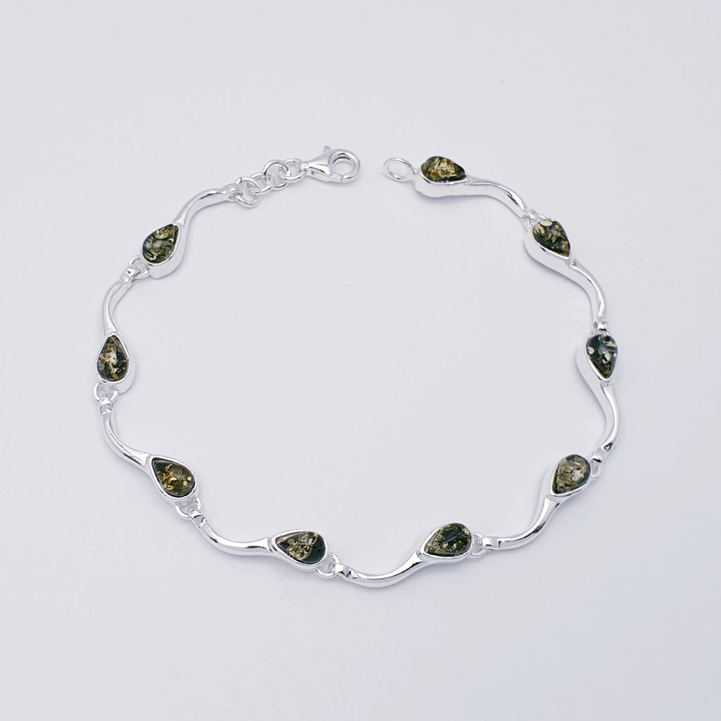 Green Amber Sterling Silver Aniela Bracelet