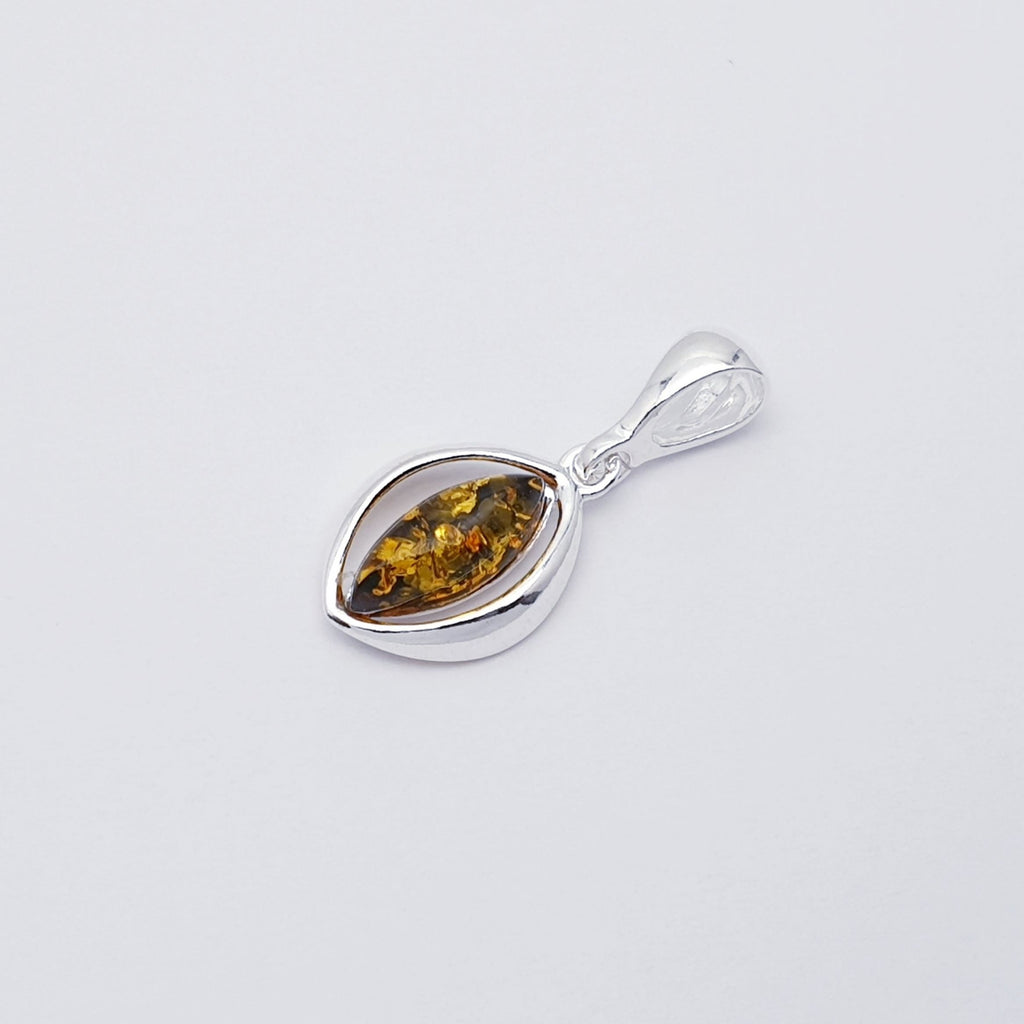 Toffee or Green Amber Sterling Silver Seed Pendant