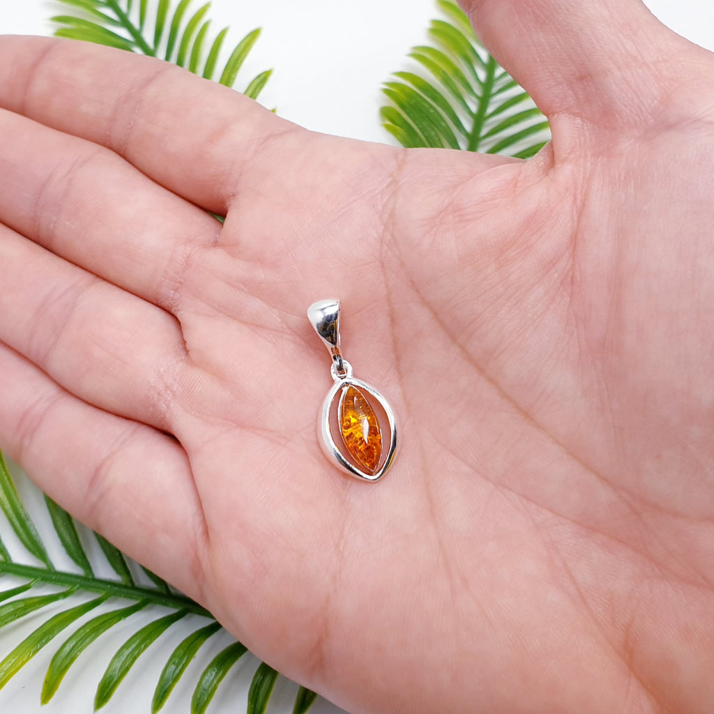 Toffee or Green Amber Sterling Silver Seed Pendant