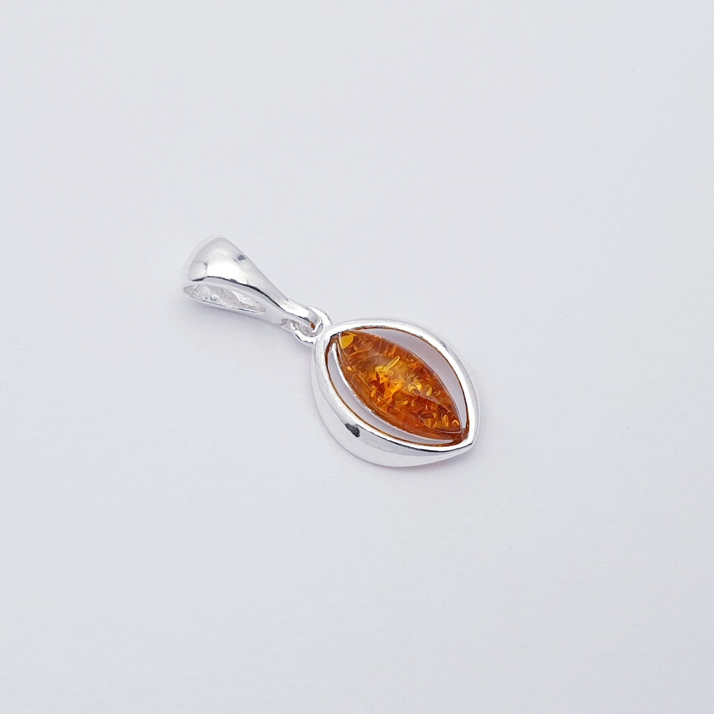 Toffee or Green Amber Sterling Silver Seed Pendant