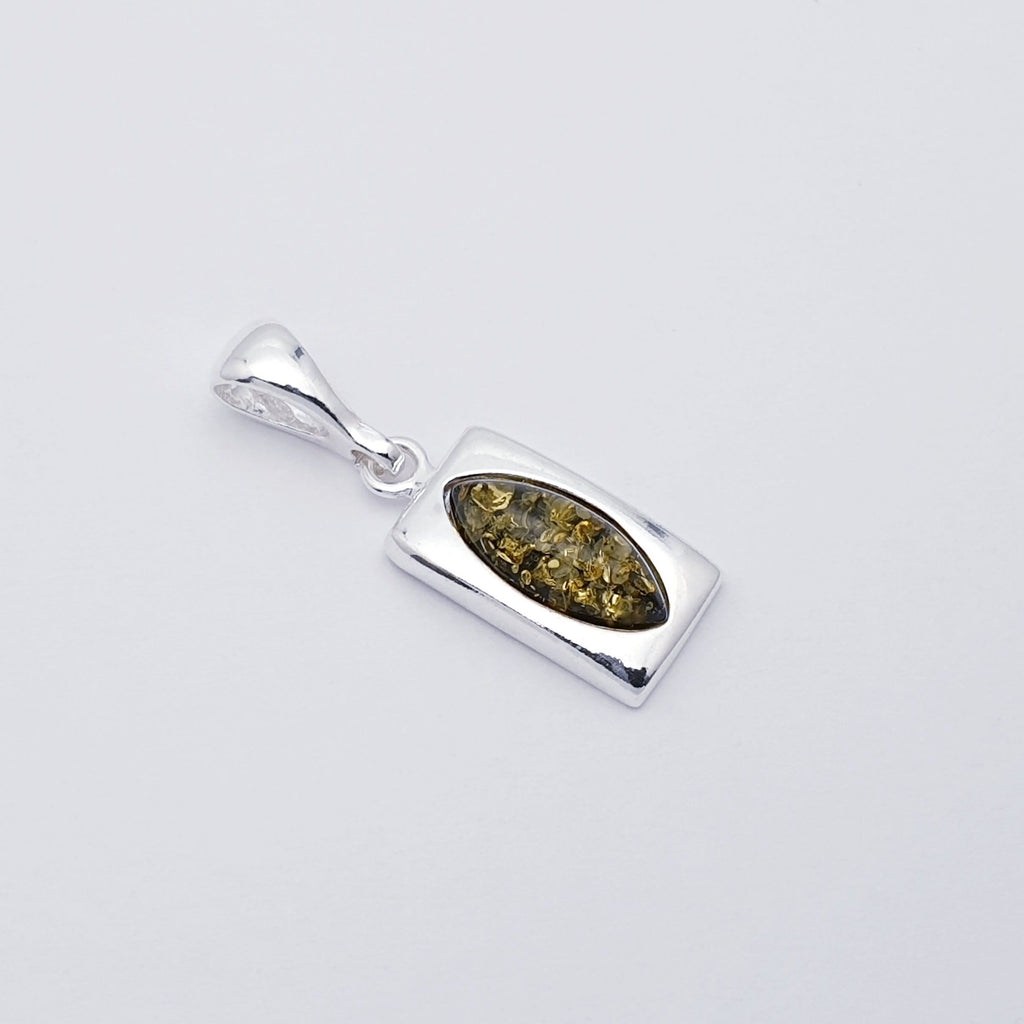 Toffee or Green Amber Sterling Silver Rectangle Pendant