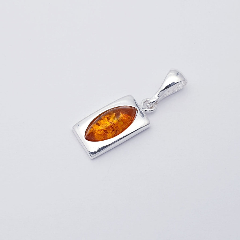 Toffee or Green Amber Sterling Silver Rectangle Pendant