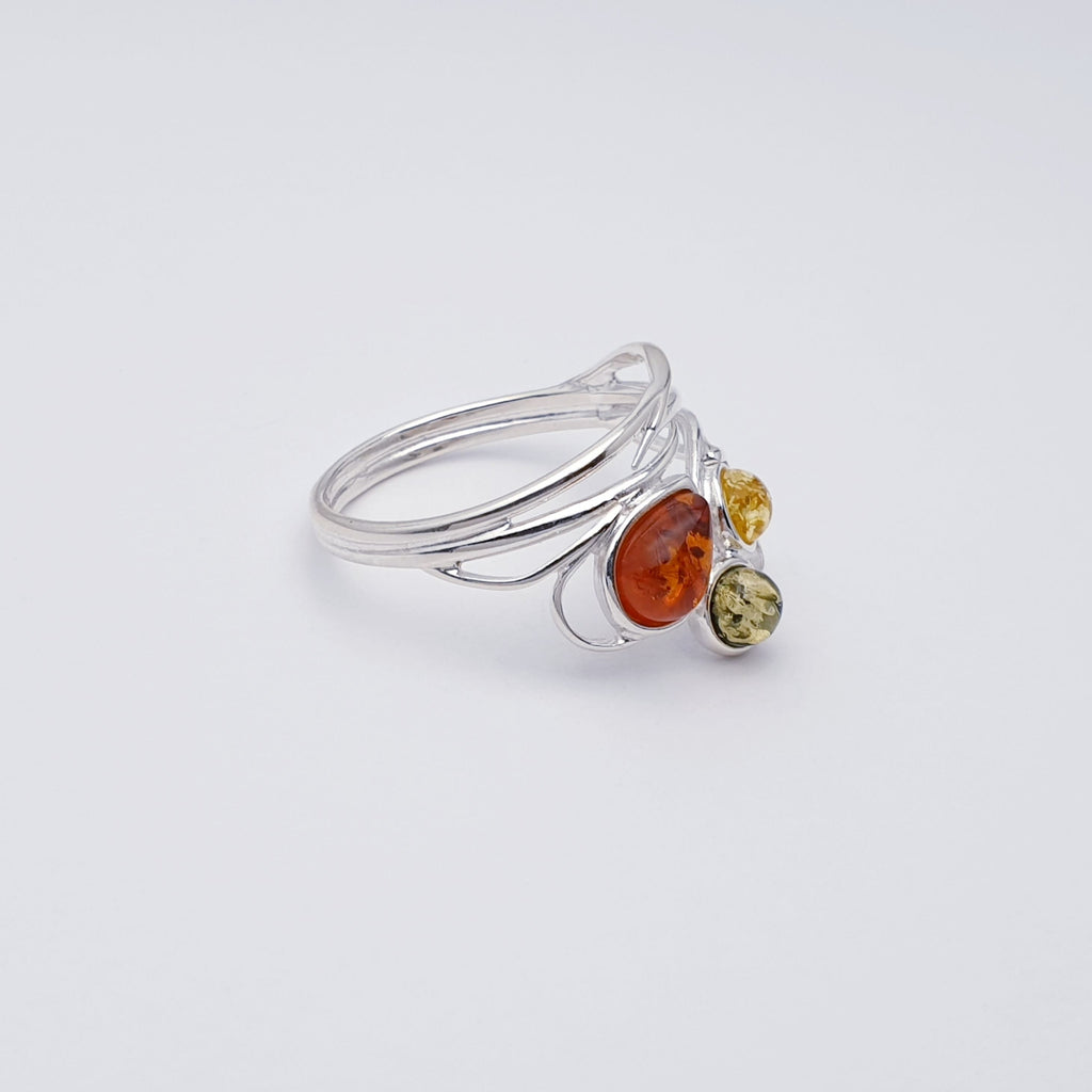 Mixed Amber Sterling Silver Spring Vines Ring