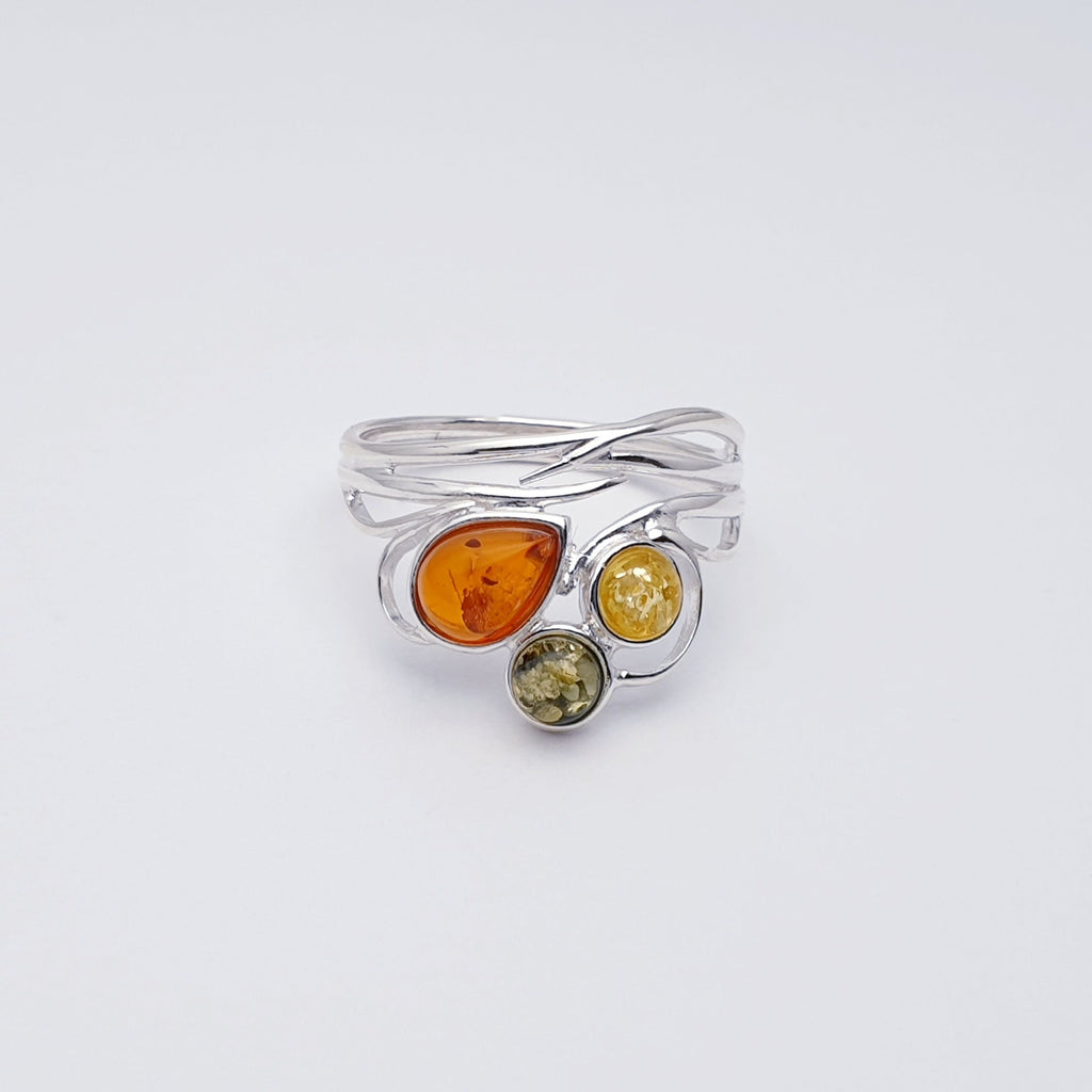 Mixed Amber Sterling Silver Spring Vines Ring