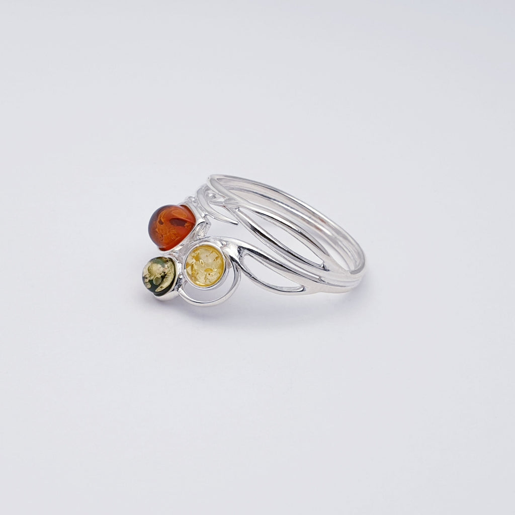 Mixed Amber Sterling Silver Spring Vines Ring