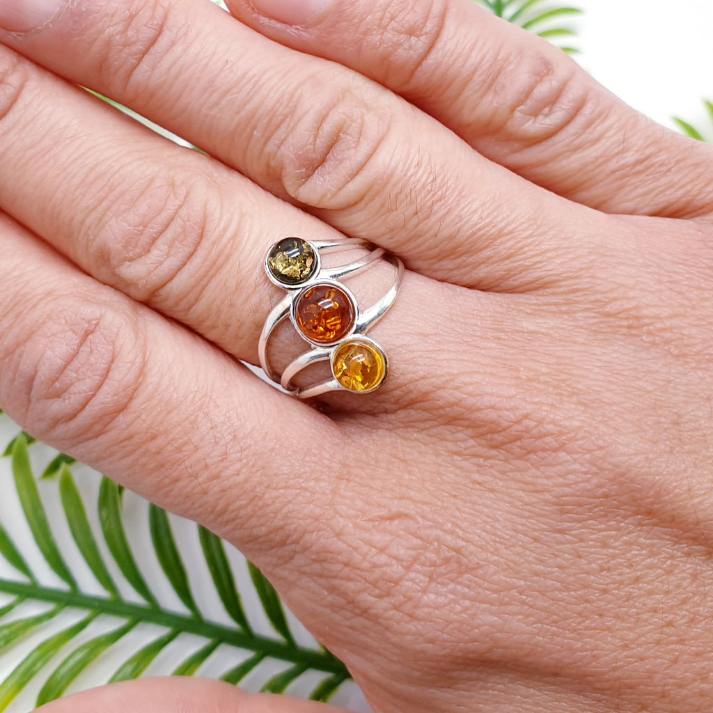 Mixed Amber Sterling Silver Orbit Ring