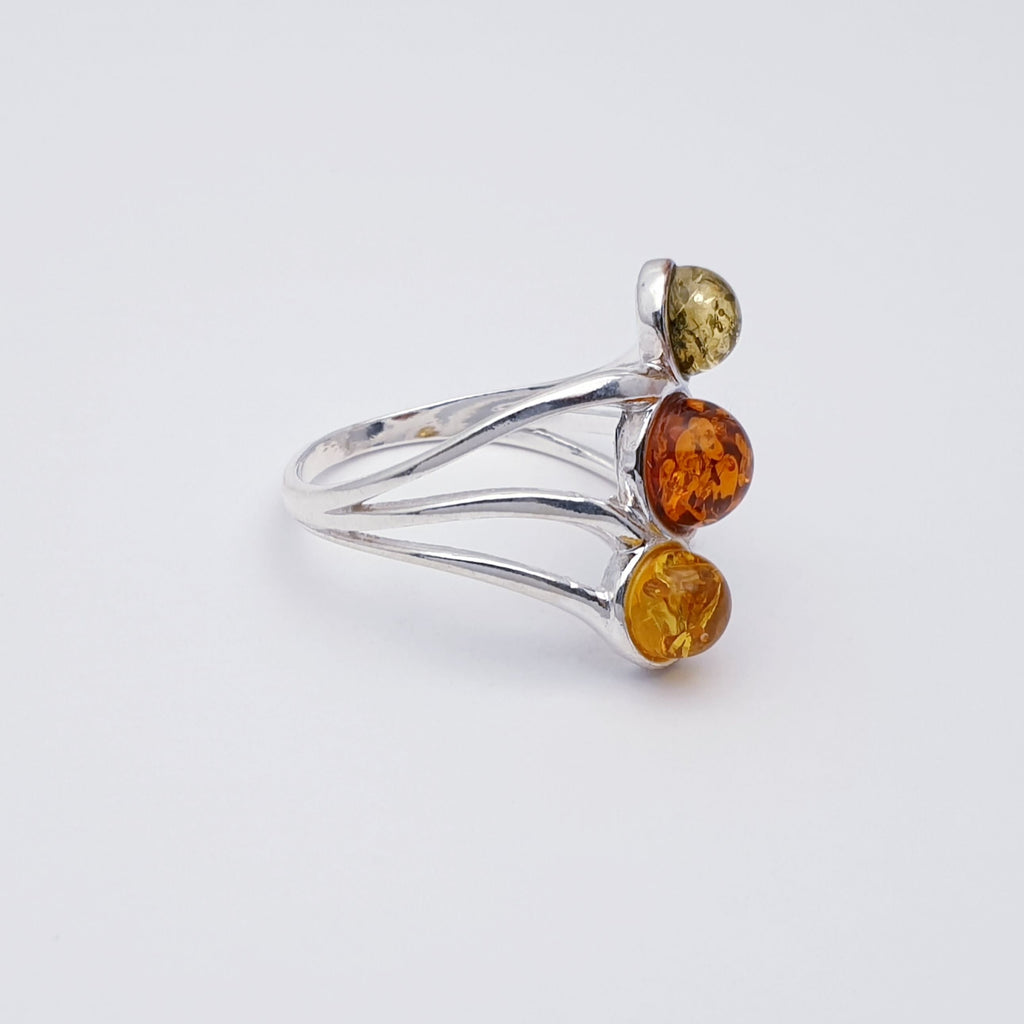 Mixed Amber Sterling Silver Orbit Ring