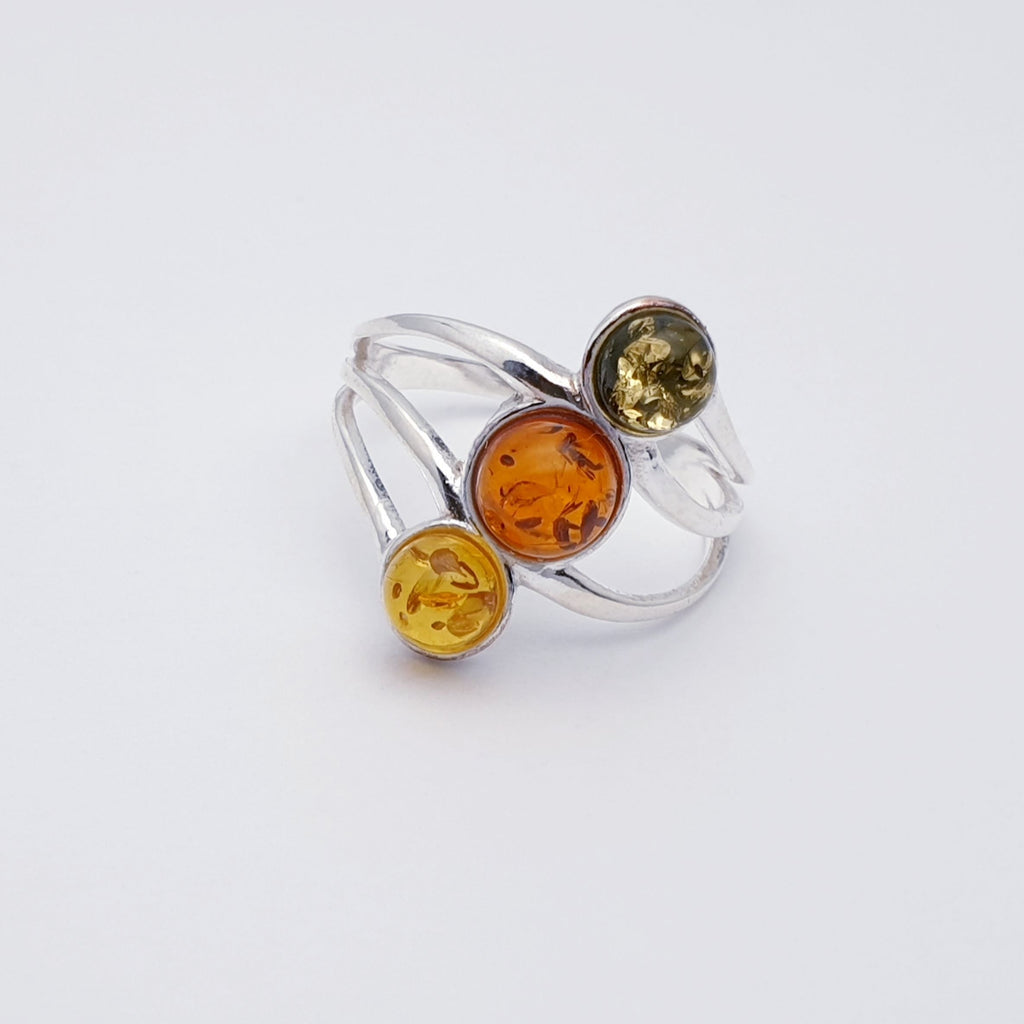 Mixed Amber Sterling Silver Orbit Ring