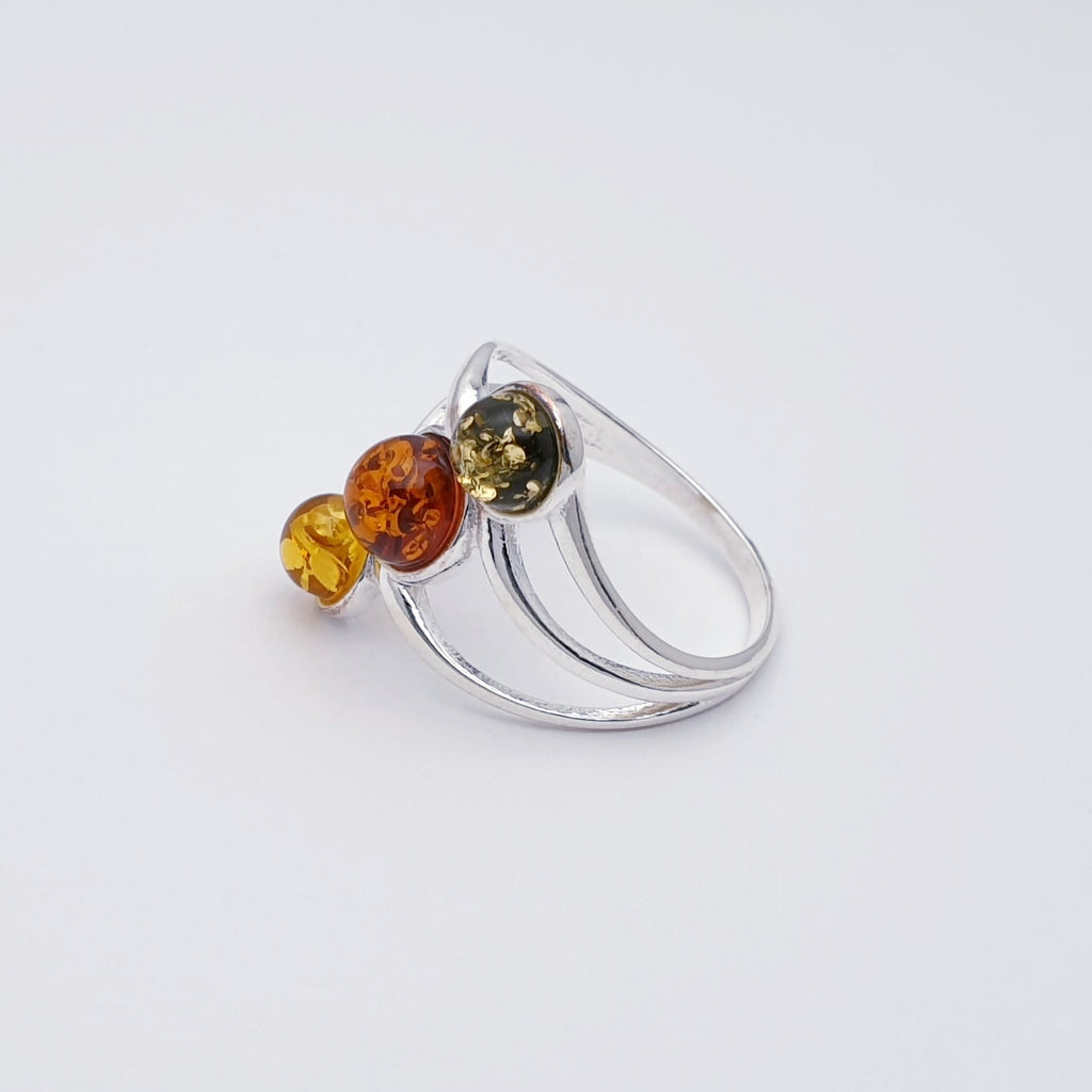 Mixed Amber Sterling Silver Orbit Ring