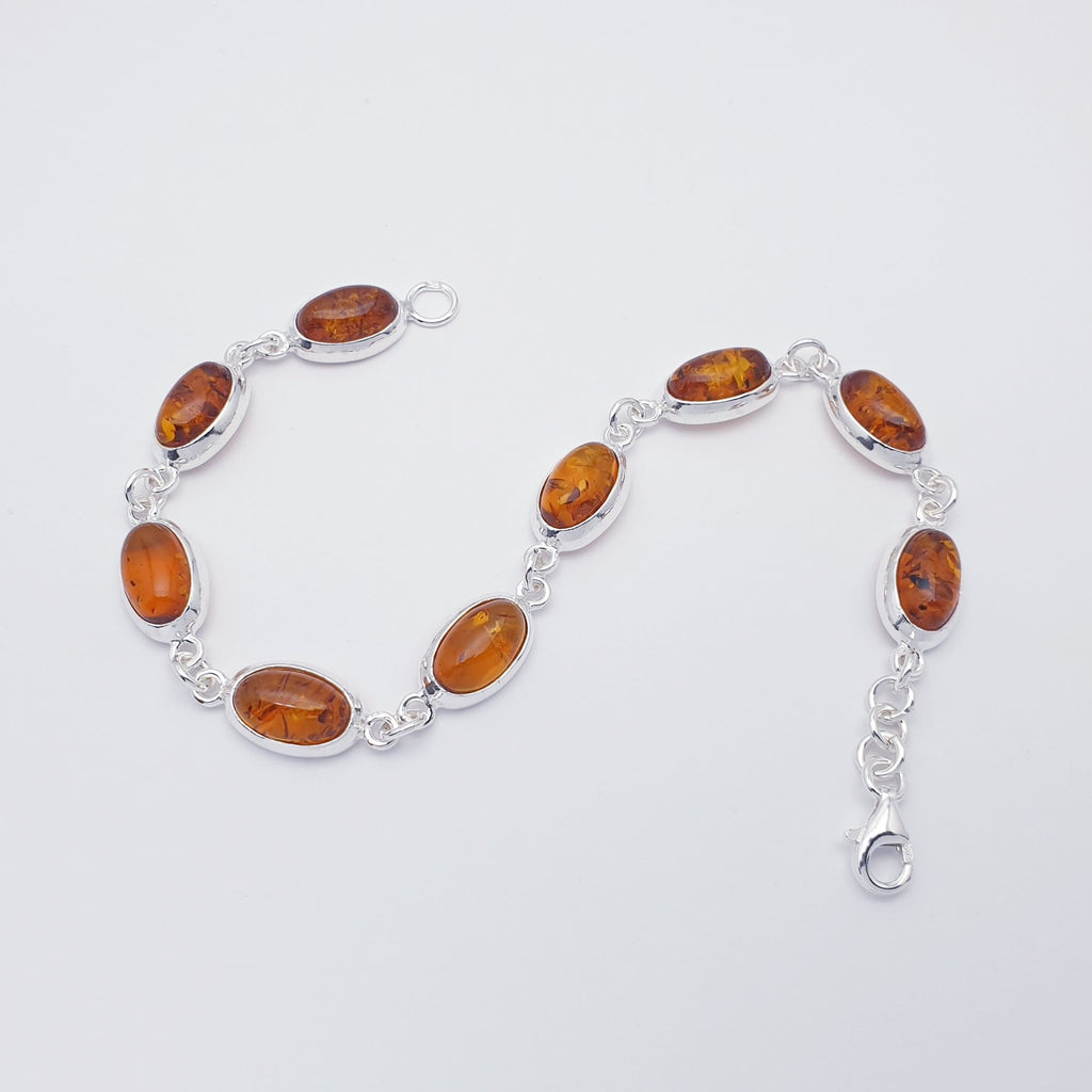 Toffee or Green Amber Sterling Silver Simple Oval Bracelet