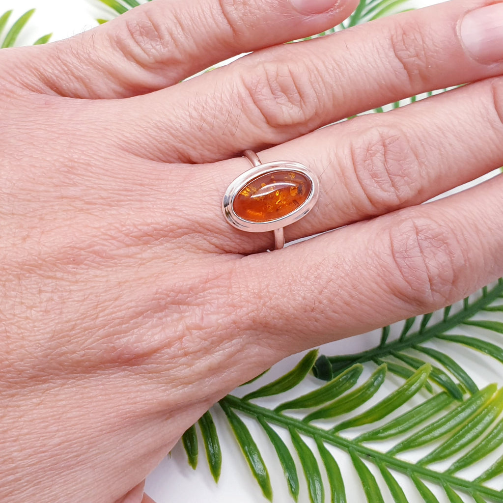 Toffee Amber Sterling Silver Simple Oval Ring