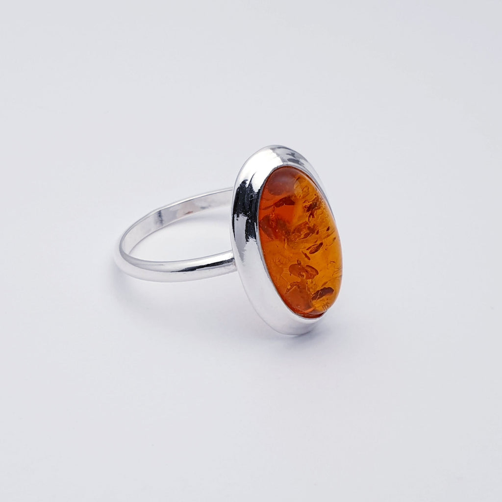 Toffee Amber Sterling Silver Simple Oval Ring