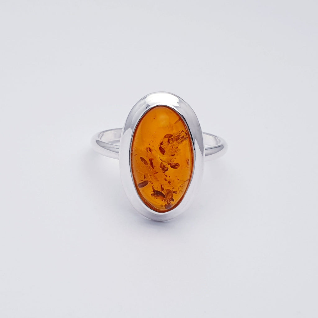 Toffee Amber Sterling Silver Simple Oval Ring