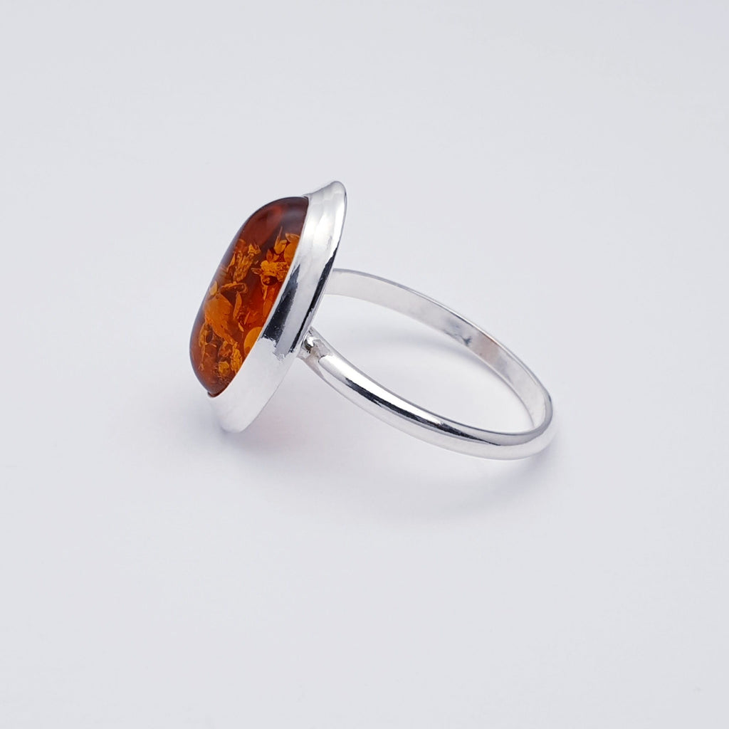 Toffee Amber Sterling Silver Simple Oval Ring